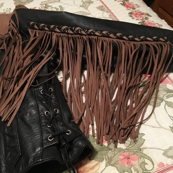 VINTAGE Fringed Heavy Leather Coat, Medium - Picture 6 of 8